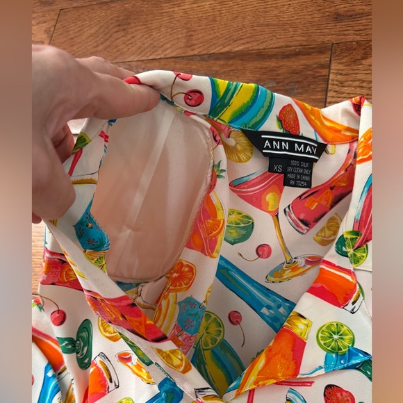 VTG 80s Ann May Silk Blouse Cocktail Button Up Short Sleeve Sz XS - Picture 7 of 11